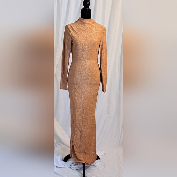 Bodycon Dress Sz M & Sz S Sequin Sparkle Long Sleep Deep Gathered Back - Picture 1 of 15